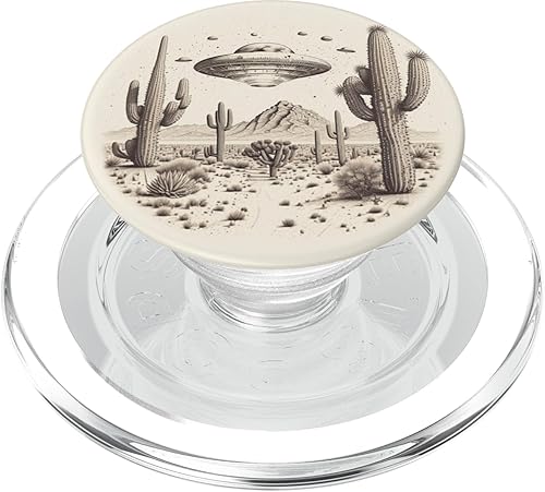 Miniatura 1 de Platillo OVNI Flying Aliens rodeado de cactus PopSockets MagSafe PopGrip para iPhone