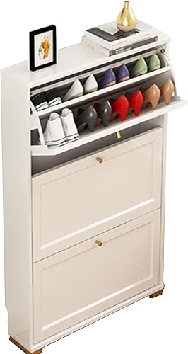 Armario de almacenamiento de zapatos delgado para entrada, armario organizador de zapatos oculto, armario de zapatos blanco estrecho, estante de