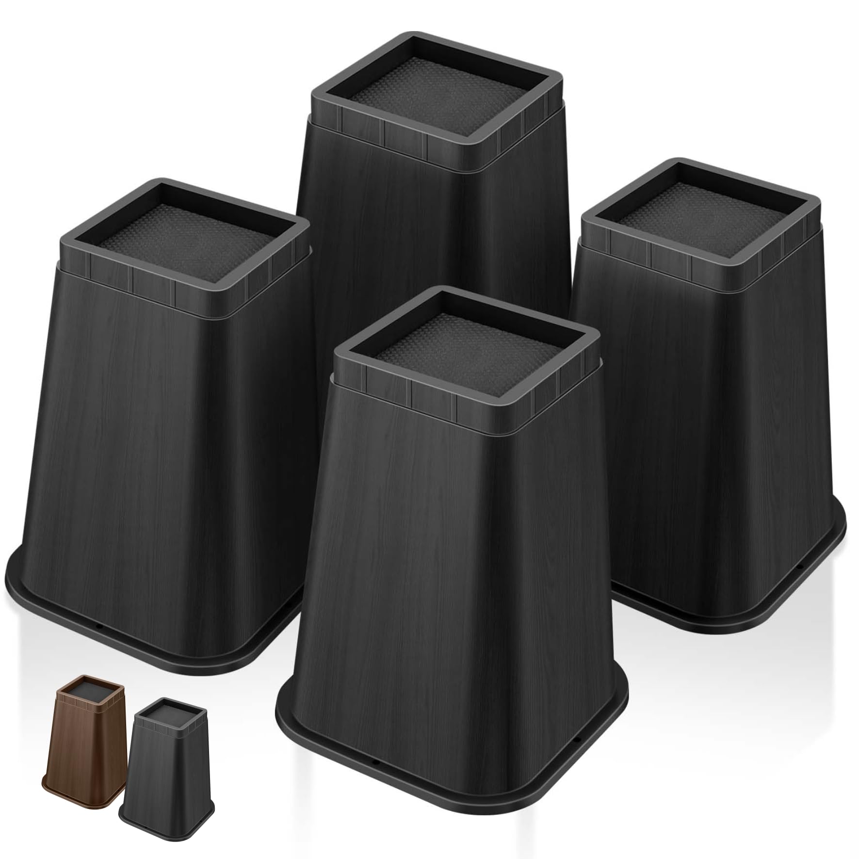 MixDora Bed Risers 8 Inch Heavy Duty Furniture Risers Square Chair Risers for Bed Sofa Table Couch 4 Pack Black (8 Inch)