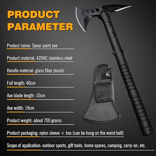 Miniatura 9 de Hacha táctica especial para acampar al aire libre, hacha táctica de supervivencia versátil, hacha táctica de supervivencia con funda negra (hacha