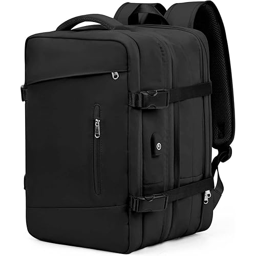 Large Travel Backpack for Men,Carry On Backpack,Expandable Airline Airplane Approved Weekender Backpack,Hiking Backpack,Laptop Backpack with USB Charging Port,Waterproof 40L Travel Backpack Black