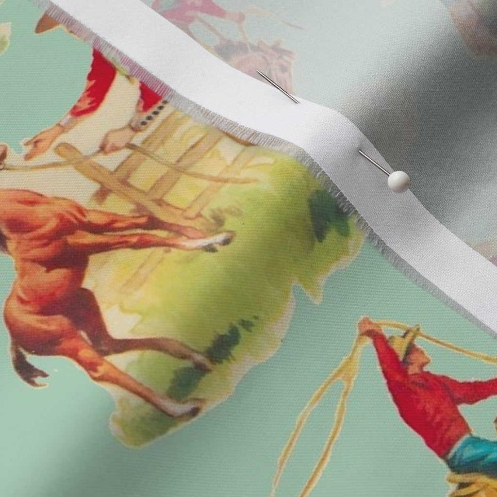 Spoonflower Fabric - Cowgirl Cowboy Western Rodeo Horses Vintage Kitsch Classic Wild West Printed on Organic Cotton Sateen Fabric by The Yard - Sewing Quilting Apparel Home Decor