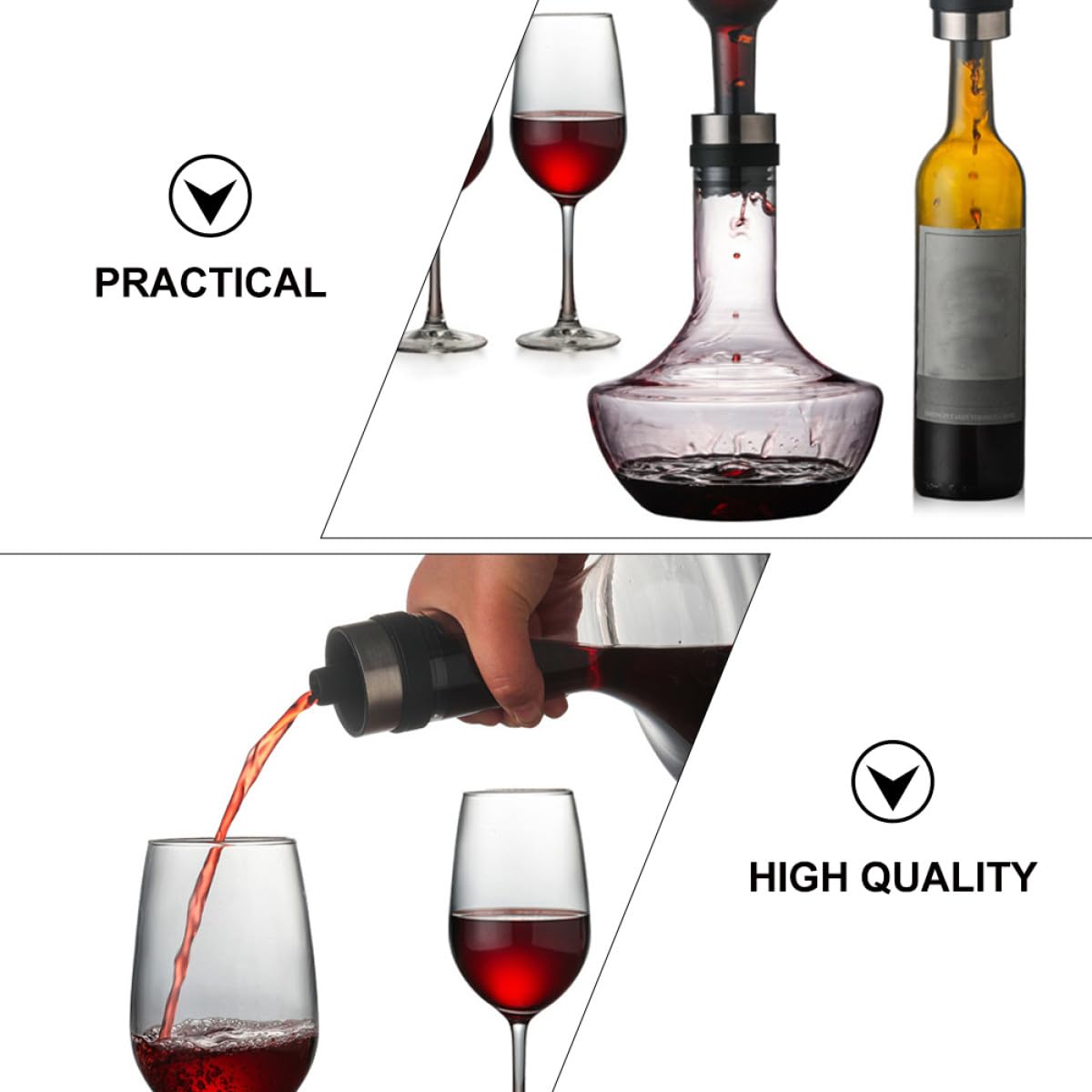 Gadpiparty Decanter di Vetro 1000ml per Vino Forma Curva, Aeratore Rapido e Facile da Tenere, Caraffa per Degustazione e Servizio Vino a Casa