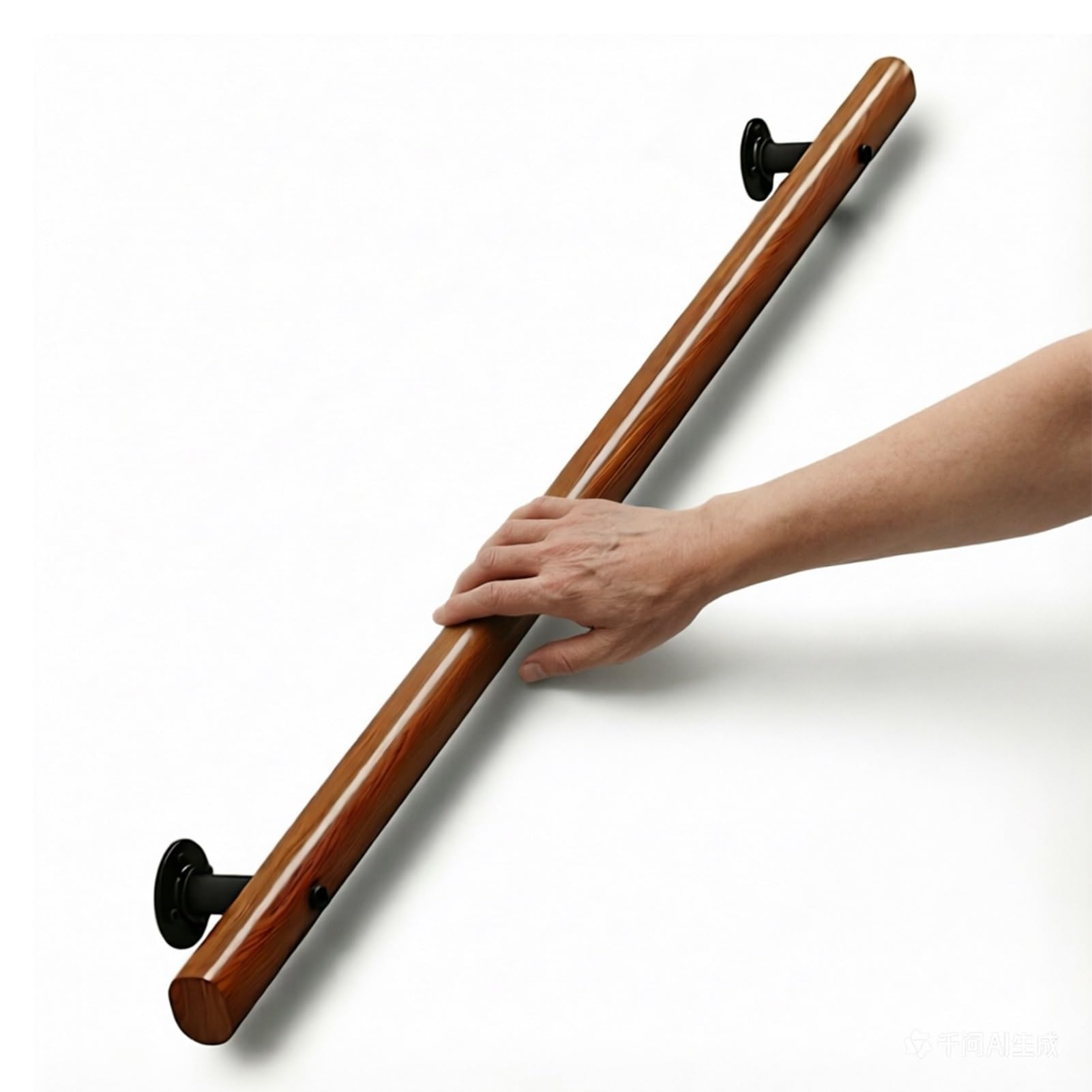 Safety Wooden Stair Handrail, 1m/1.1m/1.2m/1.3m/1.4m/1.5m Wall Mount Sturdy Support Rail for Indoor Stairs(4.3ft/130cm)