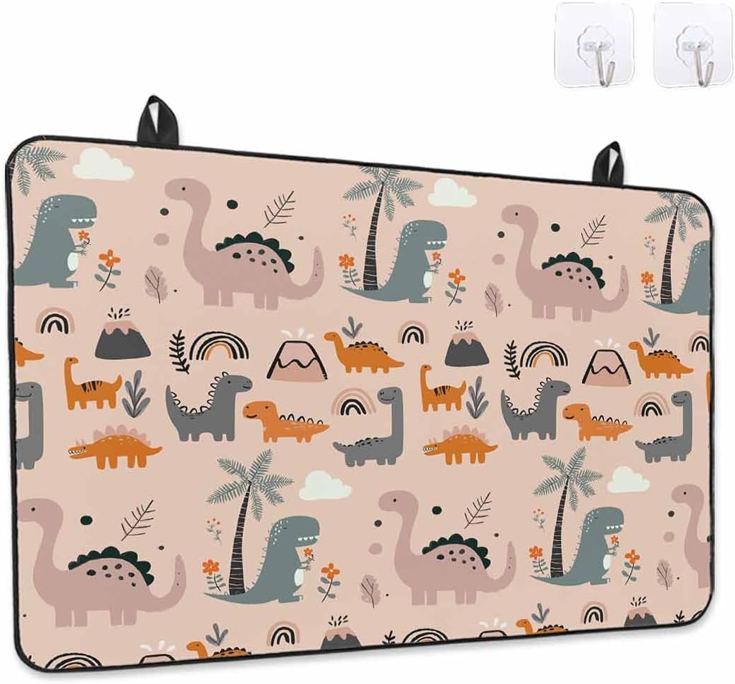 Stove Top Covers for Electric Stove 31x24 Inches, Cartoon Animals HeatResistant Glass Cooktop Protector, Funny Dinosaur Tropical Plants Orange Pink Ceramic Stovetop Countertop Covers Mat, Oven Cover