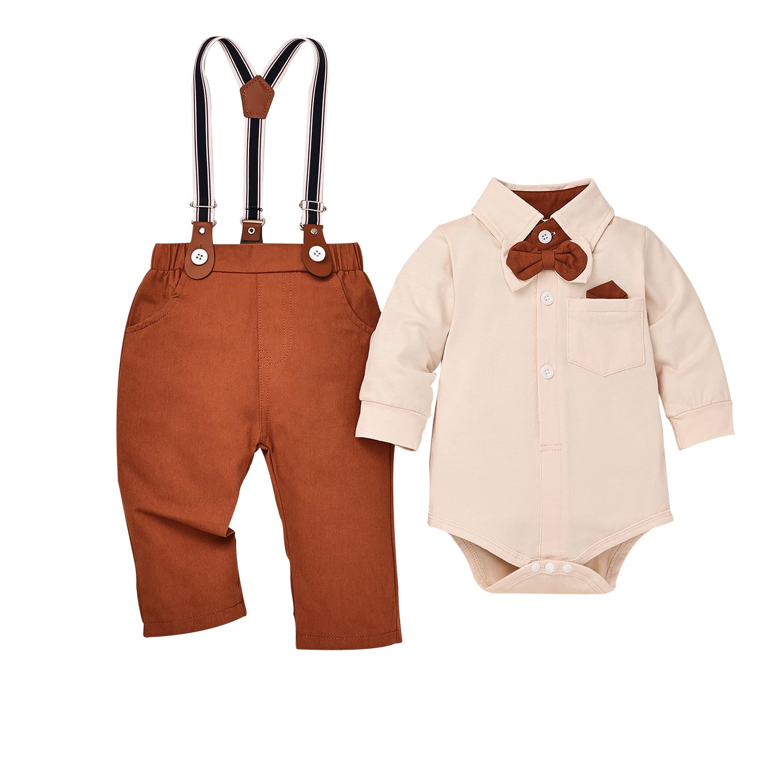 DMOMOABEI Baby Boy Formal Outfit, Bowtie & Suspenders Pants Suits Set 0-18M
