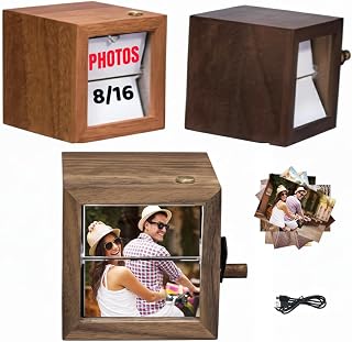 Personalized Photo Flipbook Frame Animation, Custom Machine Mechanical Hand-cranked Flipbook Box Animated Photos with Light & Text 3.15" x 3.15", Customized Gifts for Women, Couple