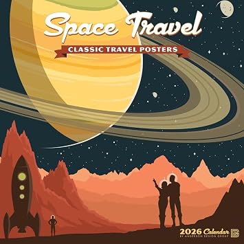 Willow Creek Press, Space Travel Classic Travel Posters 2026 Wall Calendar, 12 X 12, 18-Month Calendar with Stapled Binding