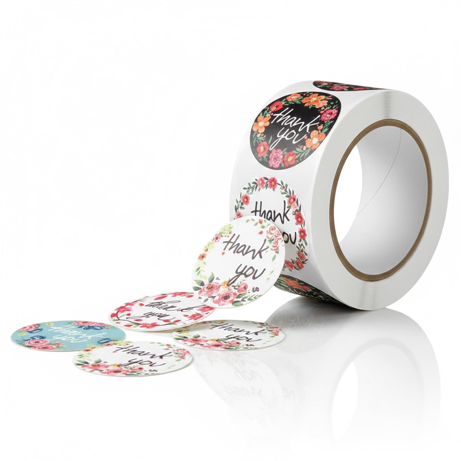 Hopzab 500 PCS Thank You Stickers Roll Self Adhesive Round Paper Labels Floral Thank You Stickers for Business Handmade Packaging Gift Wrap Wedding Birthday Party Bags Bouquets (Multi)
