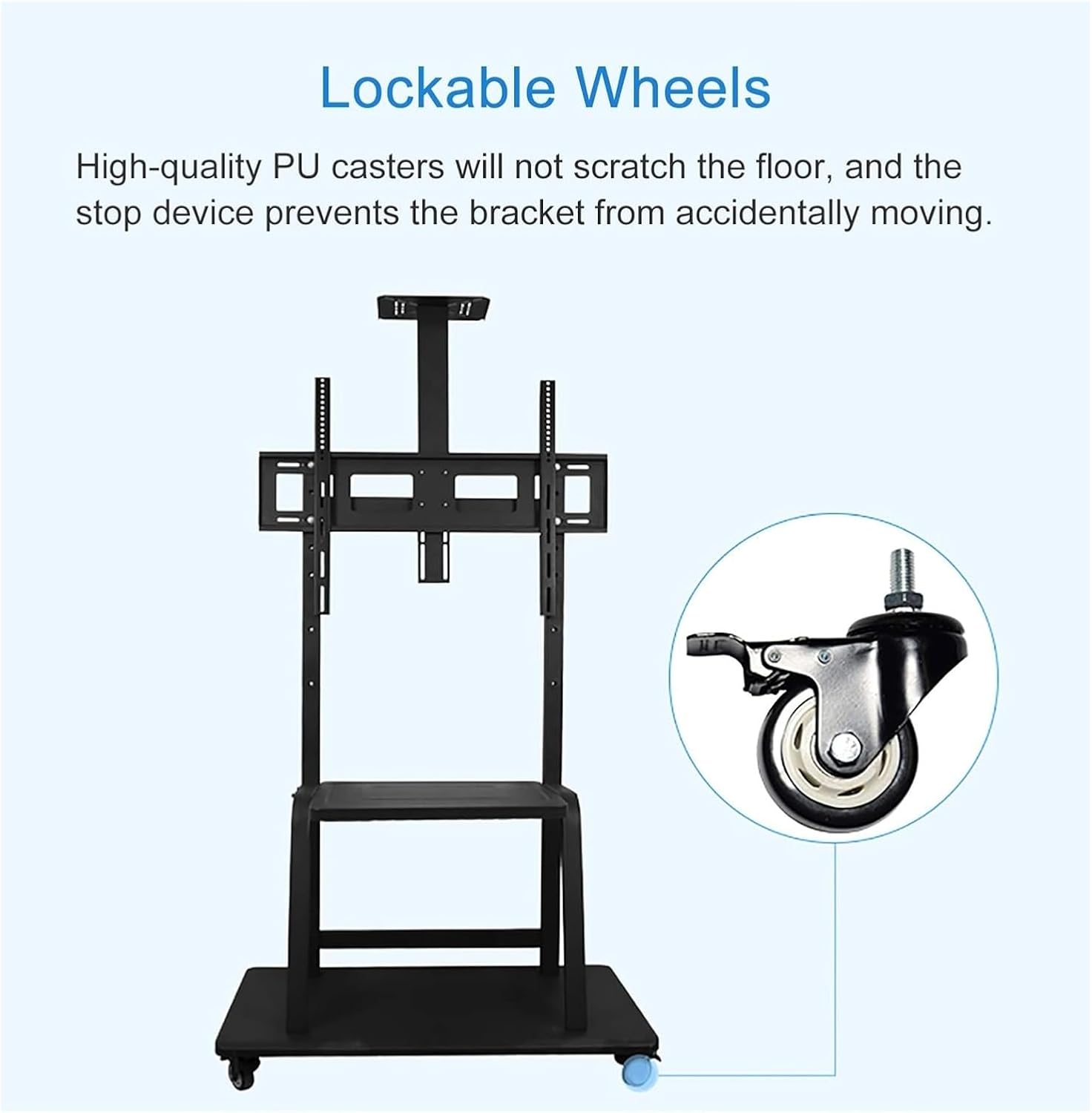 Rolling tv Stand, Mobile TV Stand on Wheels, Black Mobile TV Floor Stand/Cart, Fits 32-75 Inch Tv, Universal TV Display Stand with Wheels & AV Camera Shelf, Load 120kg