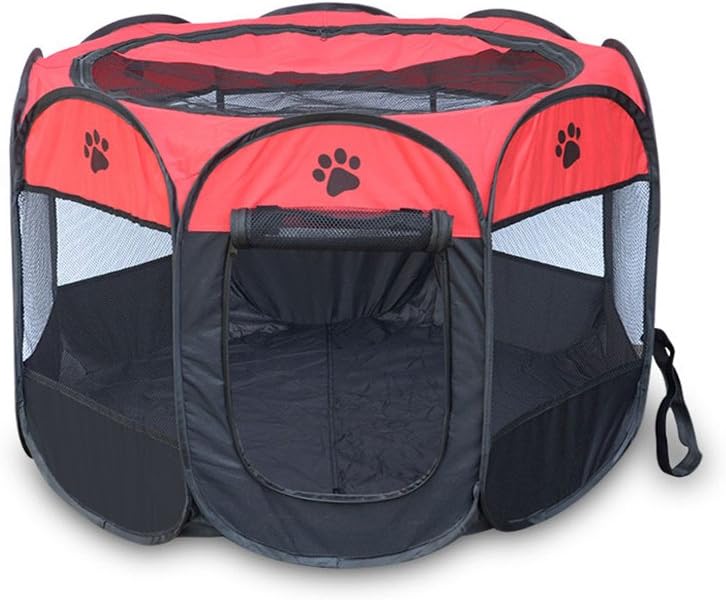 Pethouzz Pet Dog Foldable Portable Octagonal Fences Puppy Playpen House Tent Bed with a Carrying Case (Small, Brown)