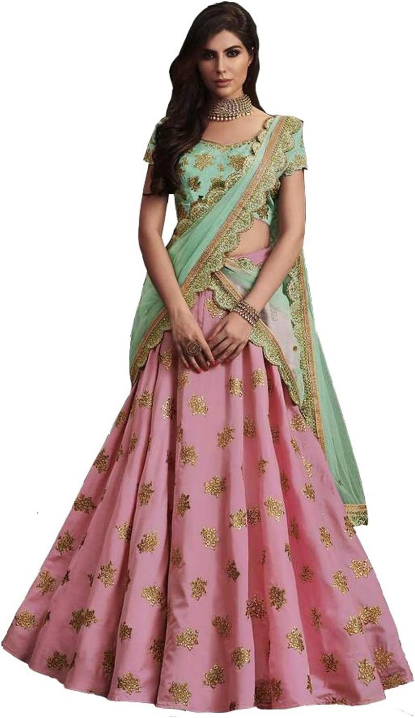 Women's Silk Unstitched Lehenga Choli with Dupatta (Tread- nakashi gajari lehenga_Pink_Free Size)
