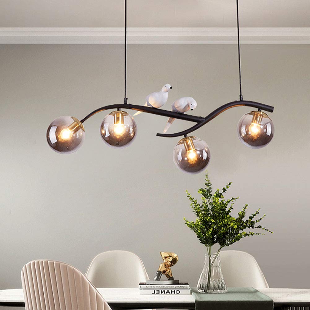 G9 Semplice Moderno Designer Lampadario,Creativo Lampada Da Tavolo Da Pranzo,Lampade Nordiche,Sala Da Pranzo Studiare Bar Soggiorno Sala Da Pranzo-Nero. Copertura in vetro fuliggine