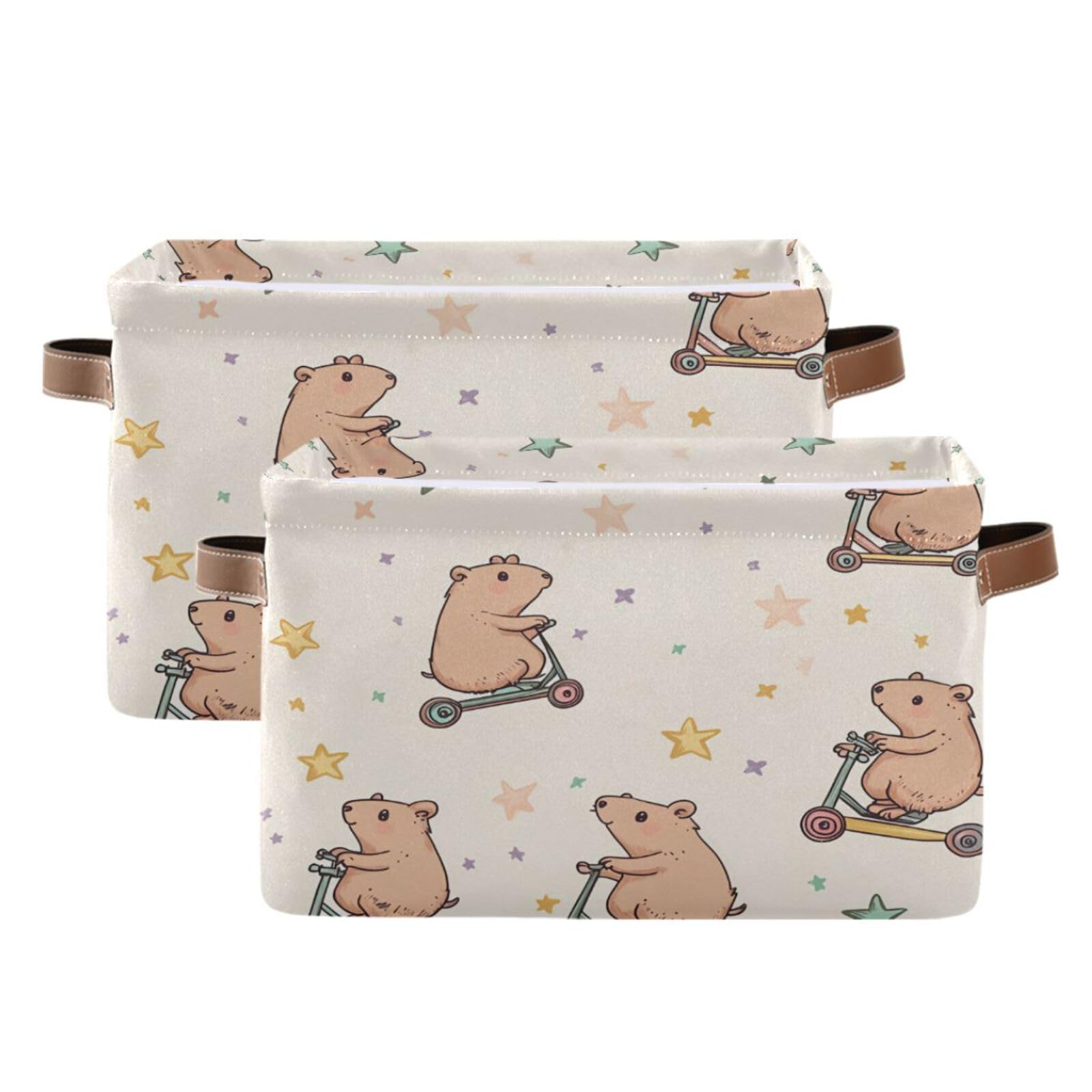PaChyLuu Cute Capybaras Storage Basket Bin Canvas Fabric Organizer Toys Basket with Handles for Home Office Nursery, Clothes, Gifts, 2 Pcs