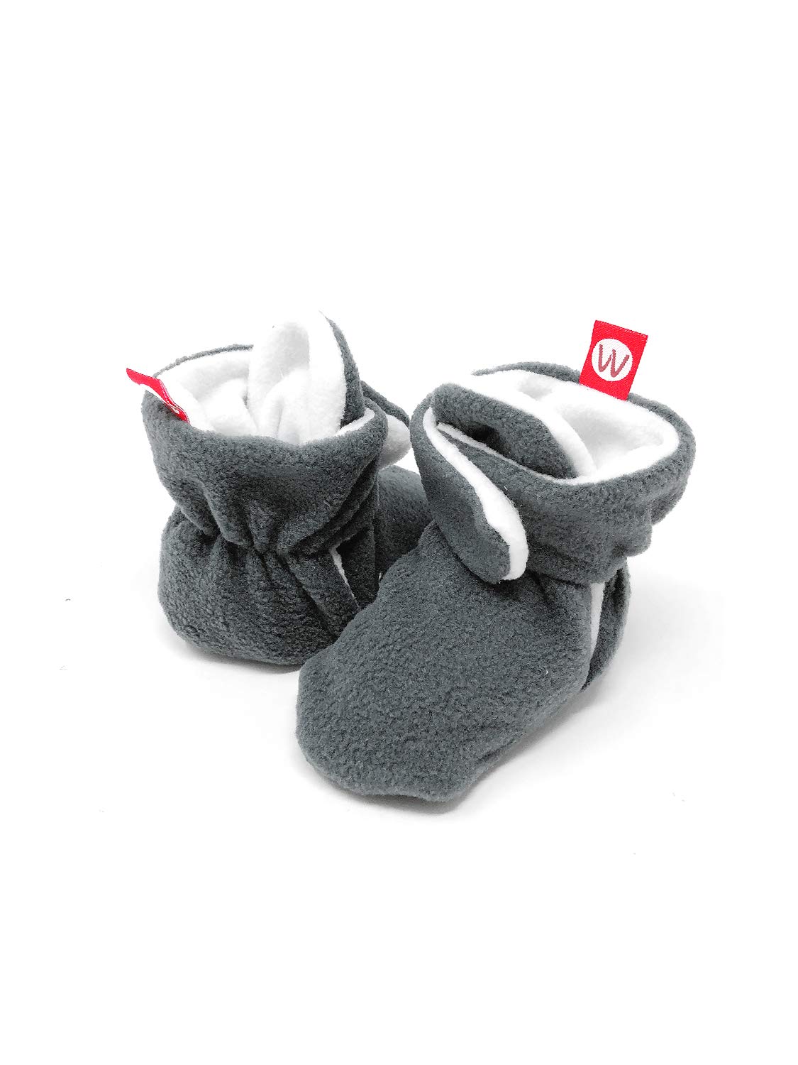 Bowbear Soft Fleece Booties with Non-Skid Material, Dark Gray 0-6 Months