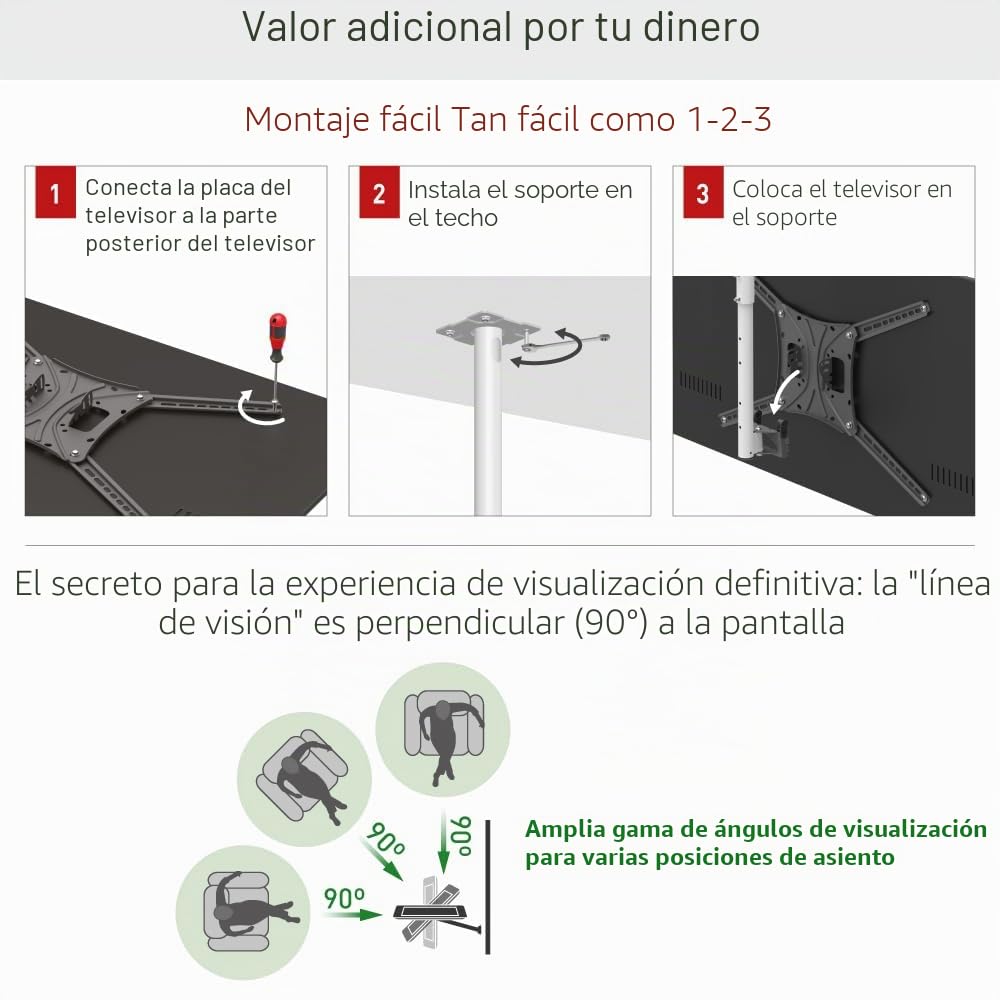 Barkan Soporte de TV de Techo, 160cm de Largo Blanco Giratorio e inclinable para Pantallas de 13-86 Pulgadas, Peso máximo 43Kg, Ultra Extensible, para LED OLED LCD, hasta VESA 600x400