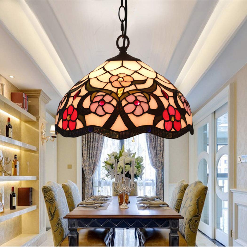 Lampa wisząca witrażowy żyrandol restauracja sypialnia przejście korytarz łazienka lampa sufitowa okrągła dekoracja oświetlenie E27 30 cm wygodna rocznica