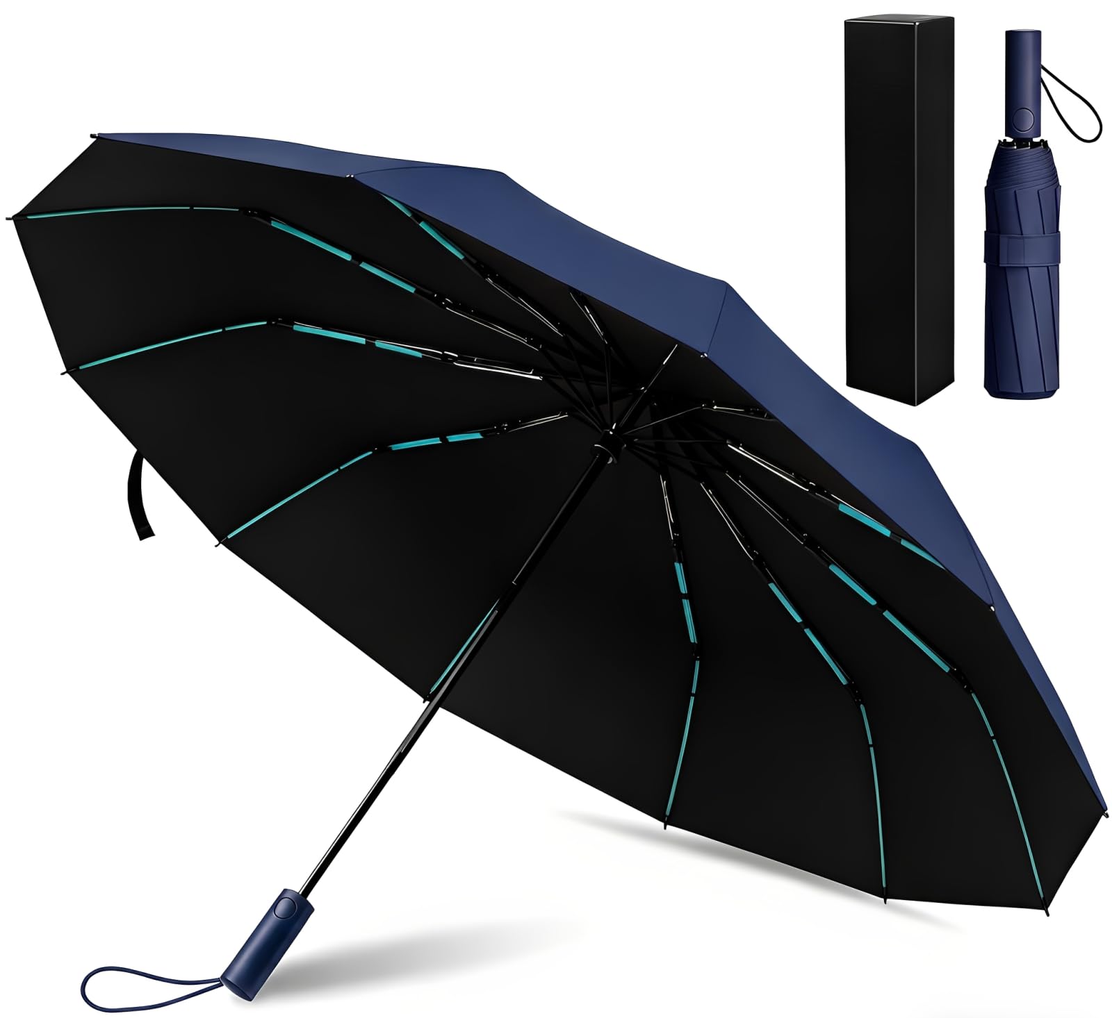 JITIFAZH Regenschirm 12 Rippen 3+2 Fiberglas, Automatik Auf-Zu, sturmfest & wasserdicht, 210T Teflon, UPF 50+ UV-Schutz, kompakter Taschenschirm für Damen Herren