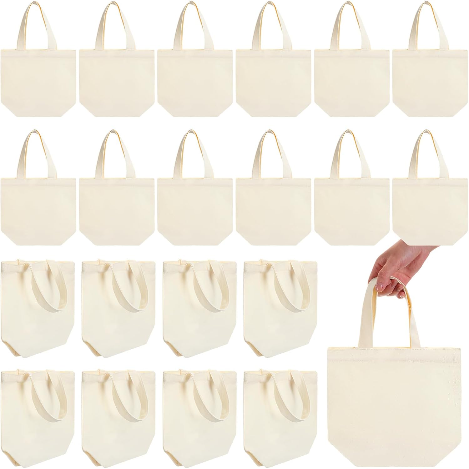 24 mini canvas tote bags for crafts and grocery shopping