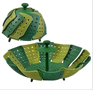 Beilay Green Vegetable Steamer Basket, Premium Plastic Veggie Steamer Basket - Folding Expandable Steamers to Fits Various Size Pot 25x11