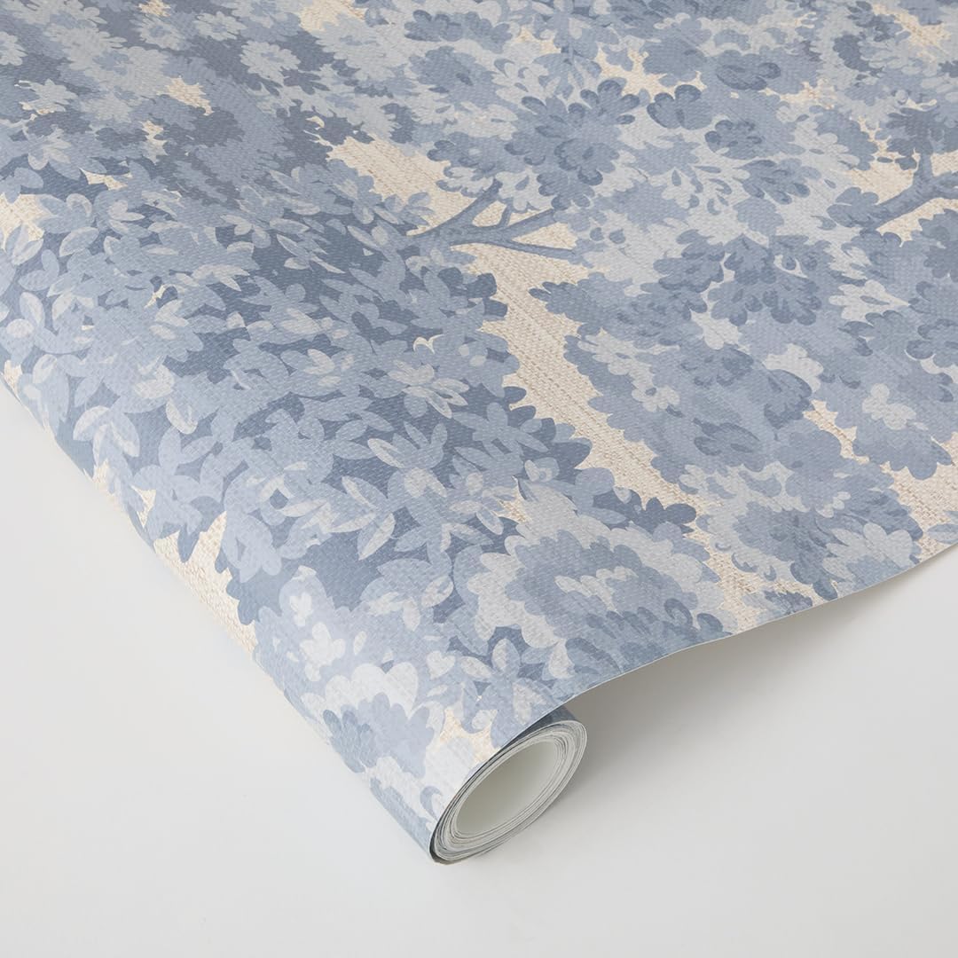 Tempaper Textured Blue Canopy Toile Faux Grasscloth Removable Peel and Stick Wallpaper, 20.5 in X 16.5 ft, Made in The USA