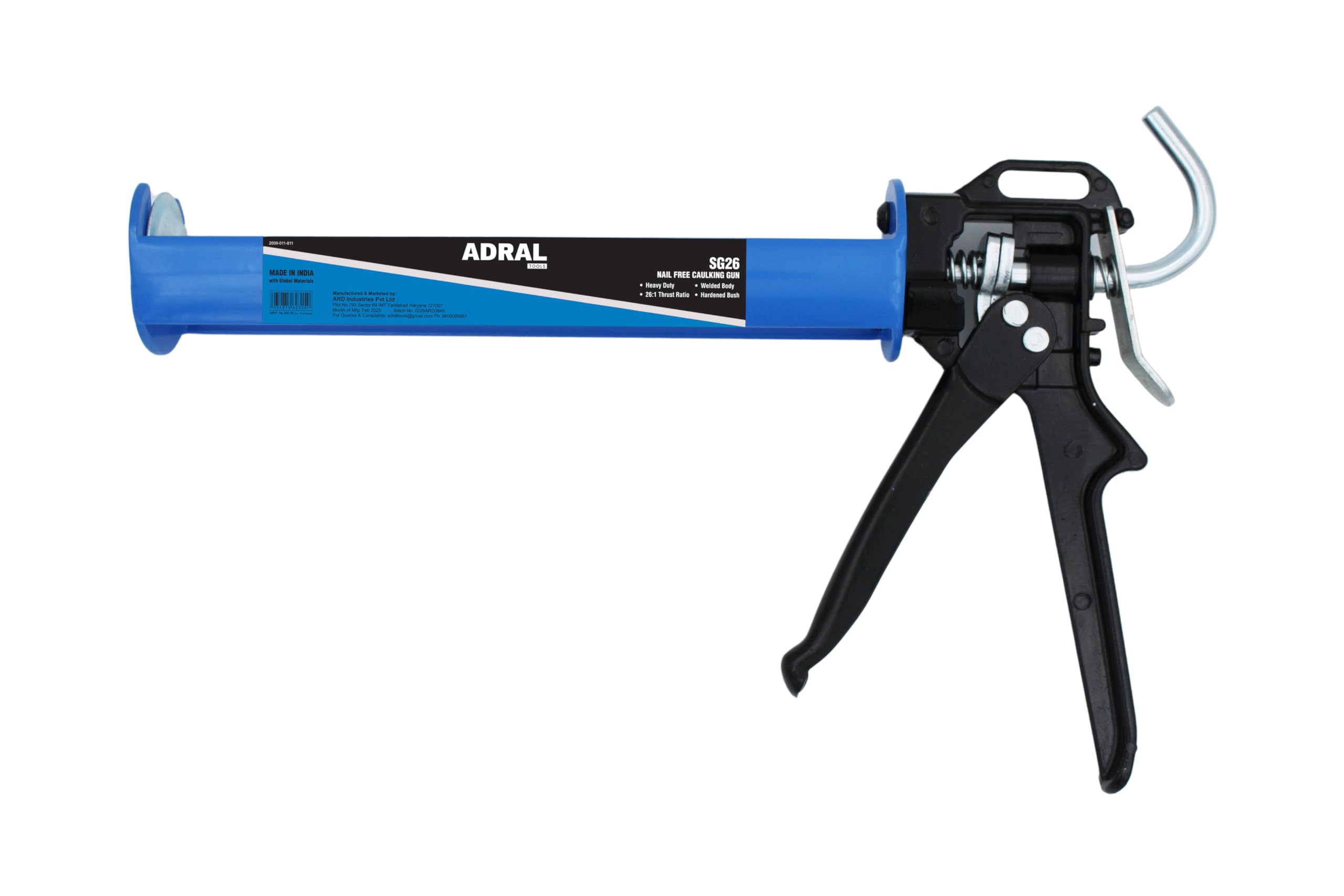 ADRAL Nail-Free 9-Inch Caulking Gun | 800g | 26:1 Thrust Ratio | Powerless Plunge Action | High Carbon Steel Brackets | MIG Welded Barrel | Hardened Double Bush | Effort-Free Dispensing-image-1