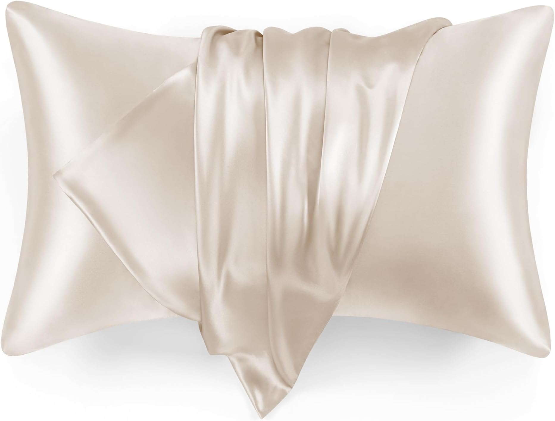 Satin Pillowcase Set of 2 King Size 20x36, Cooling Pillow Covers for Hair and Skin, Silky Smooth with Envelope Closure, Similar to Silk, Beige