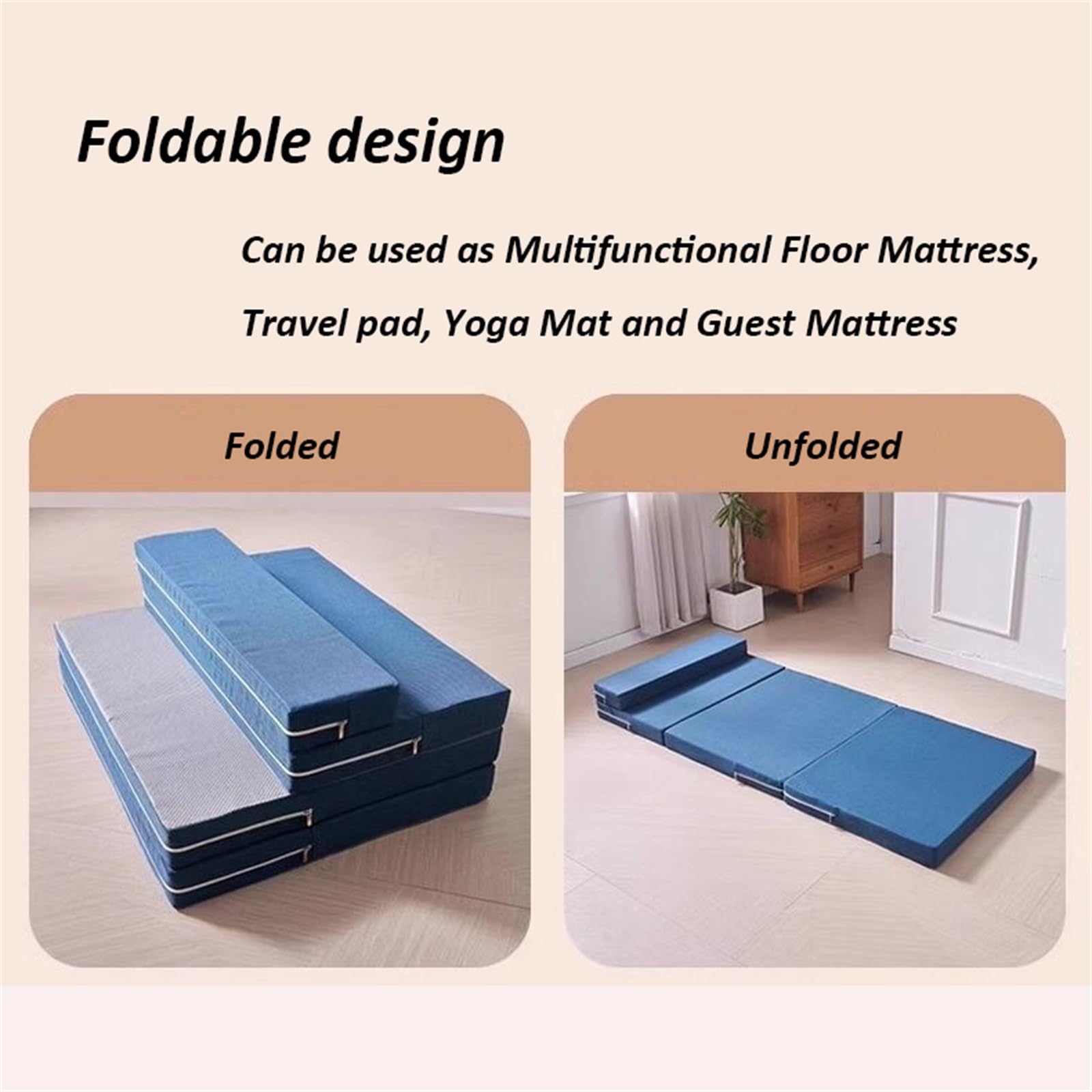 Matelas pliable en mousse à mémoire de forme avec housse lavable pour invités, camping, yoga, voyage en voiture 7,1 cm