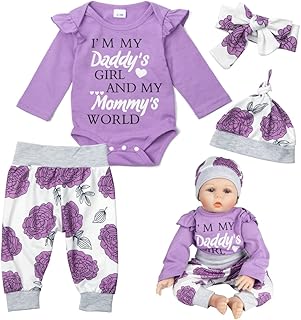 Reborn Baby Doll Clothes 22 inch Purple Outfits Newborn Doll Matching Clothes 4 Pieces Set