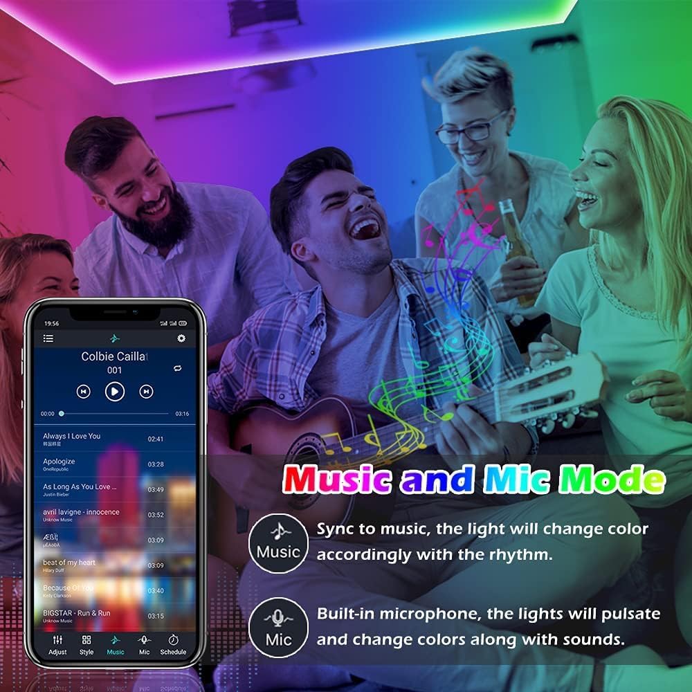 65.5FT Led Strip Lights,Long Smart Led Light Strips Music Sync 5050 RGB Color Changing Rope Lights,Bluetooth APP/IR Remote/Switch Box Control Led Lights for Bedroom,Home Decoration,Party,Festival