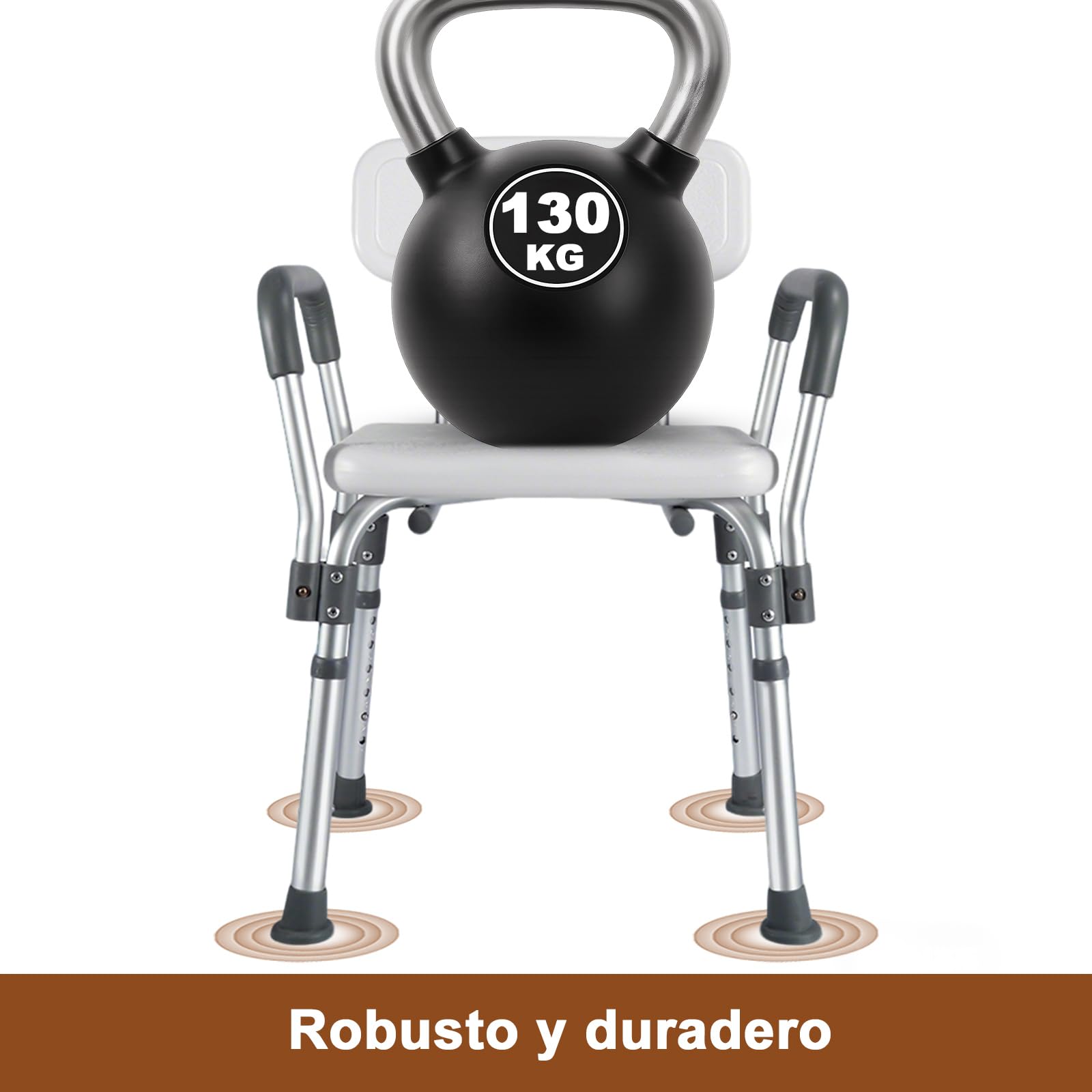 Taburete de Ducha Seguro para Personas Mayores, con reposabrazos Ajustables en Altura, Almohadillas Antideslizantes, Orificios de Drenaje y Estructura Ligera de aleación de Aluminio