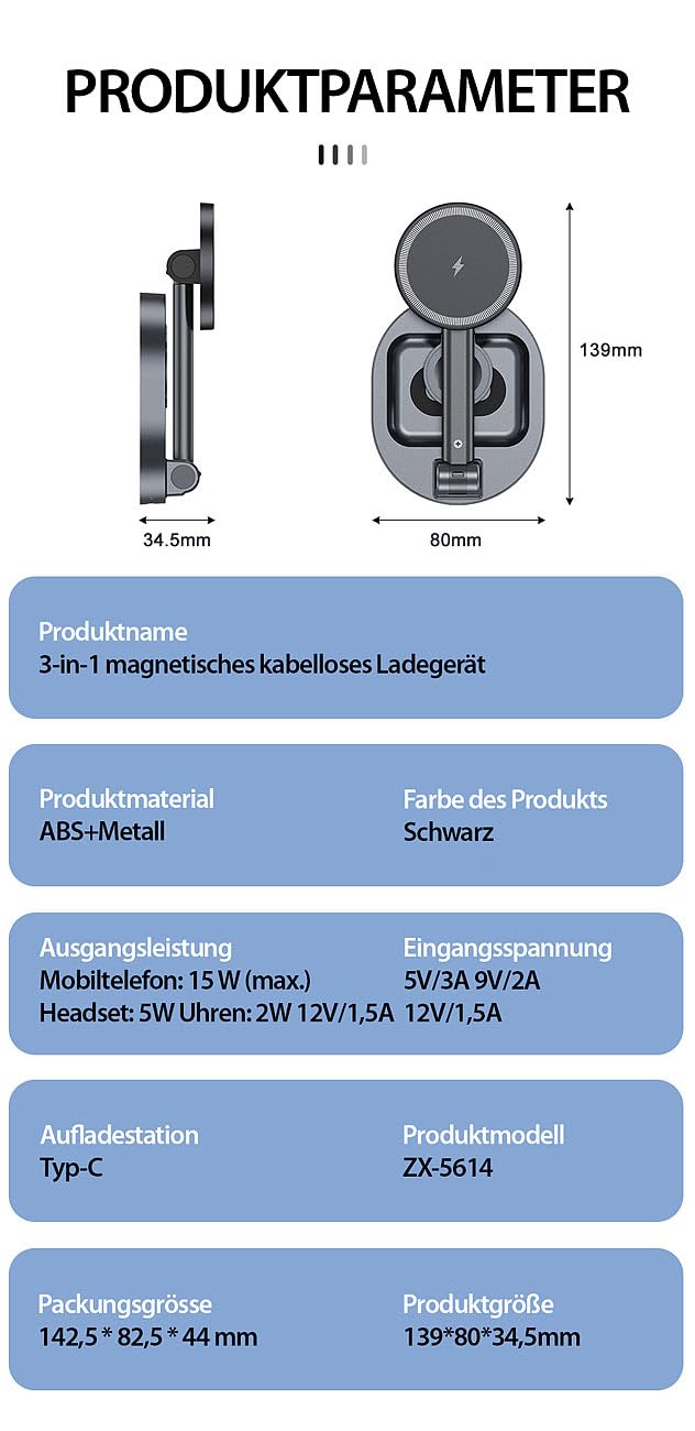 Callstel iPhone Schnellladegerät: 4er-Set 3in1-MagSafe-Ladestationen für iPhone, Apple Watch und AirPods (MagSafe Charger Stand, Dockstations)