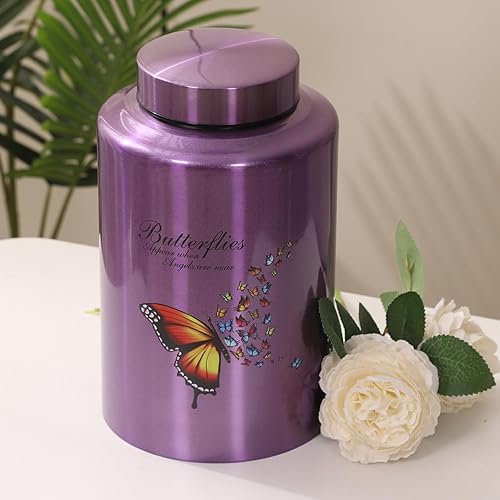 Vista 5 de Urnas para cenizas humanas adultas y mujeres de hasta 220 libras, urna de mariposa morada para cenizas de mamá con bolsa de terciopelo, urnas
