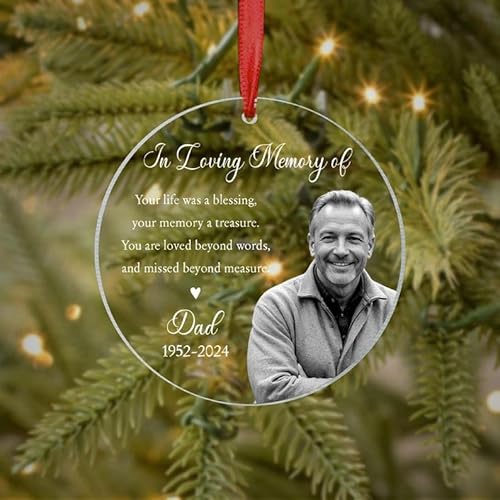 Loggol RNIC320 Custom Photo Memorial Ornament, Dad Remembrance Christmas Ornament, Memorial Day Glass Ornament thumb #4