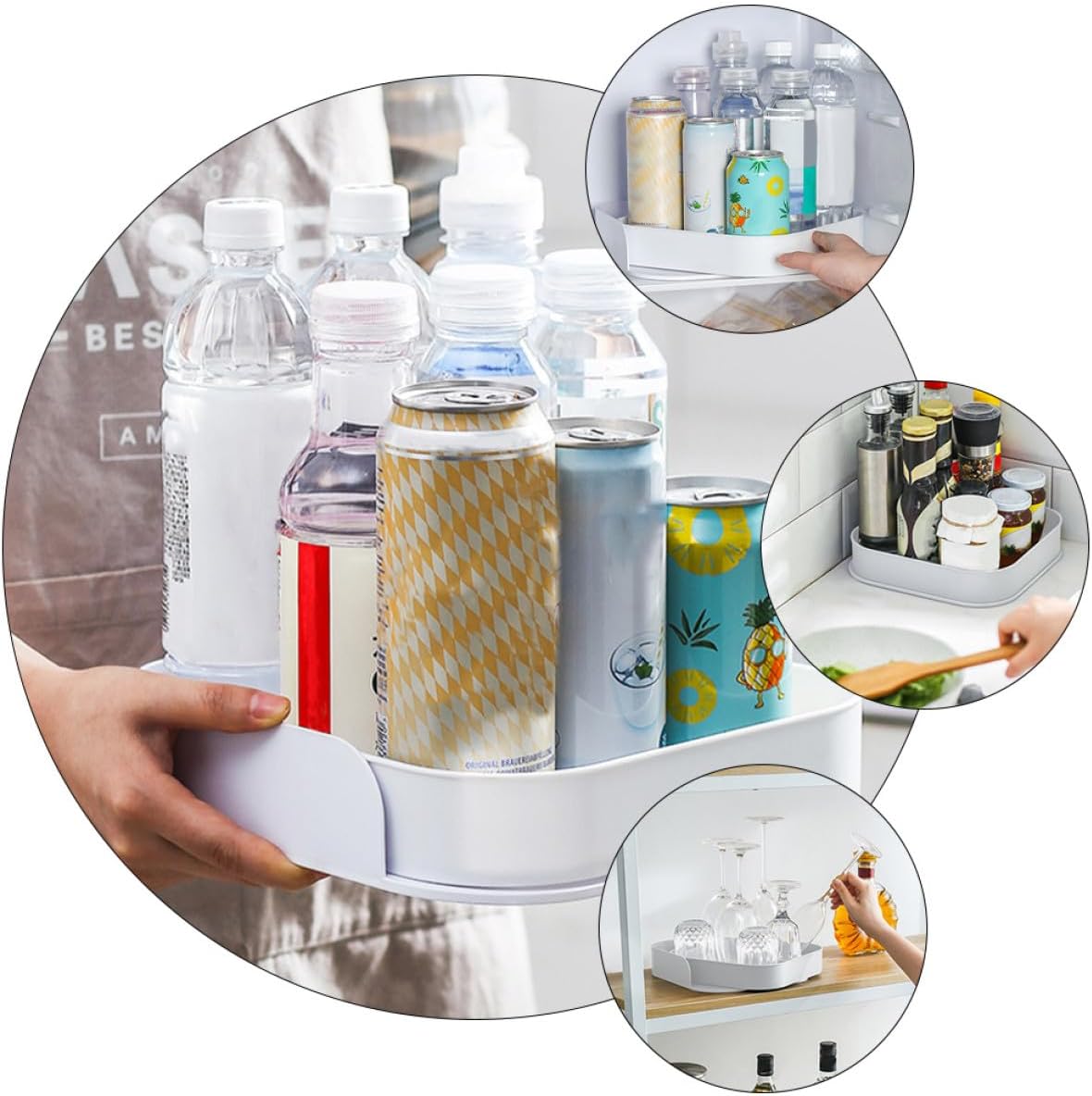 Rotating Condiment Storage Rack White Seasoning Storage Stand with 360° Rotation Kitchen Spice Bottle Organizer Tray