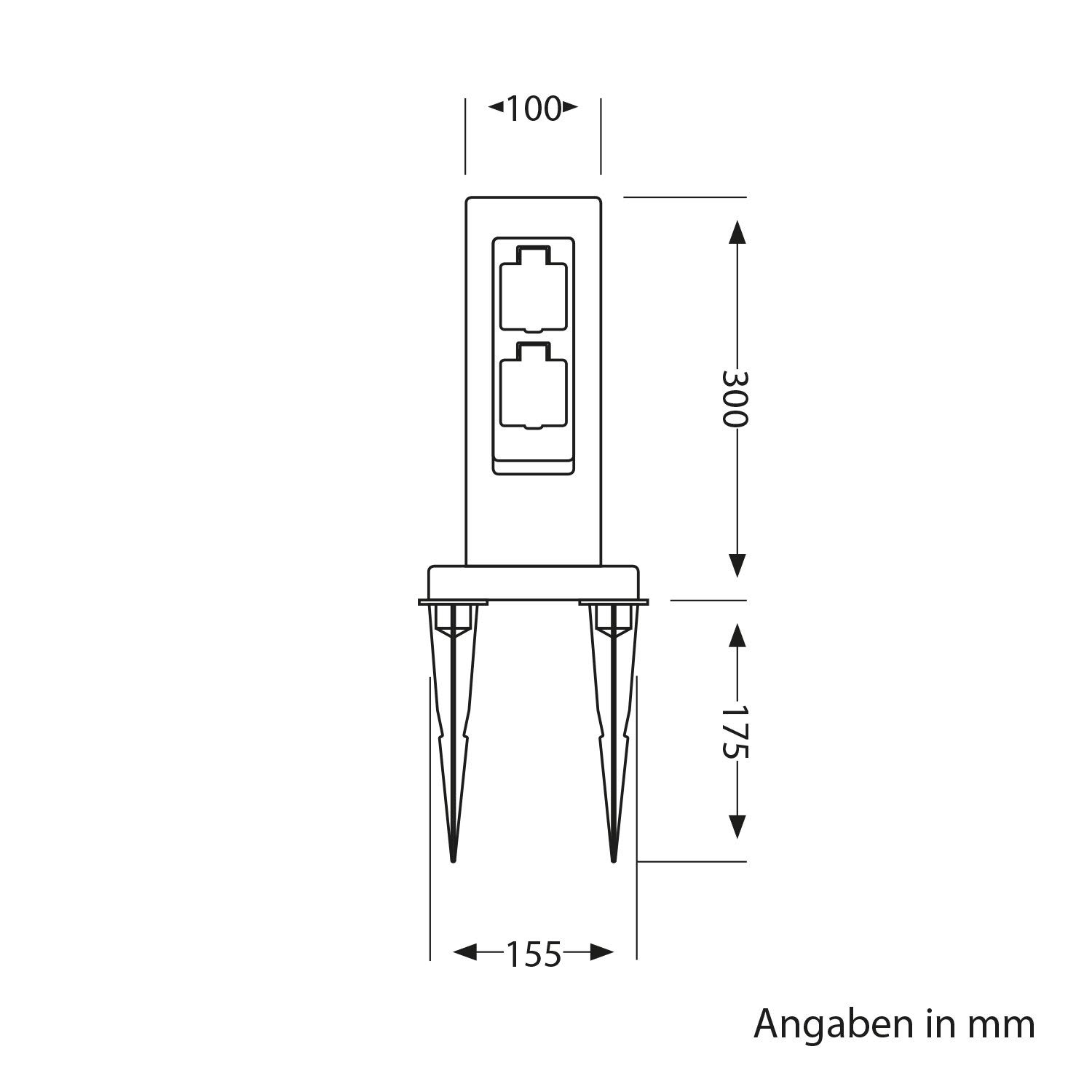 ledscom.de 2X Garten Steckdosensäule Pock mit Erdspieß für außen, IP44, 2-Fach, anthrazit (Stein-Optik), eckig, 30cm
