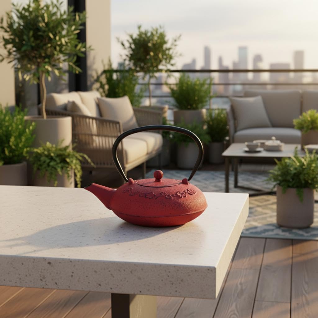 Tetera 0,8L de Hierro Colado – Diseño Floral Rojo