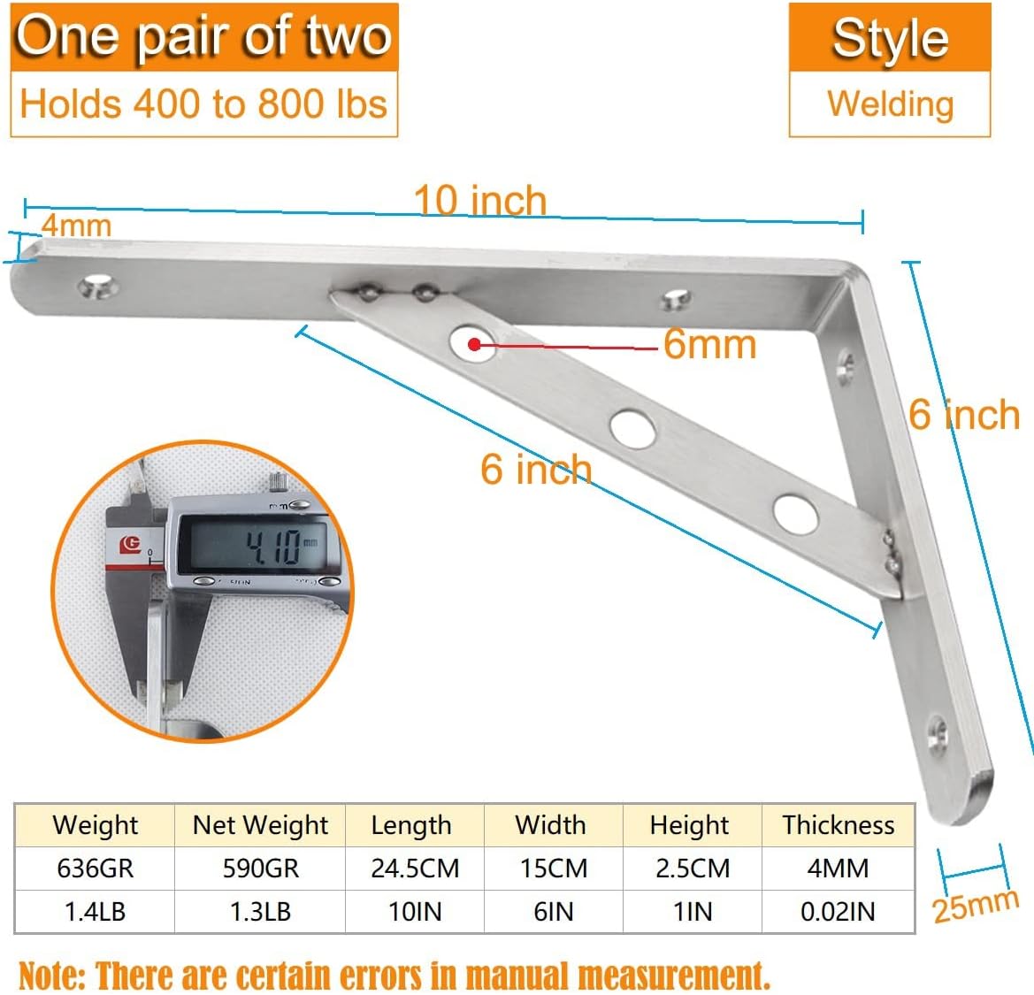 Heavy Duty Shelf Bracket,Welded Bracket,Stainless Steel Solid Shelf Brackets,Shelf Support Corner Brace Joint Right Angle Bracket,L Shaped Wall Shelf,J5303-2P Brushed Nickel 1 Pair(10 inches)
