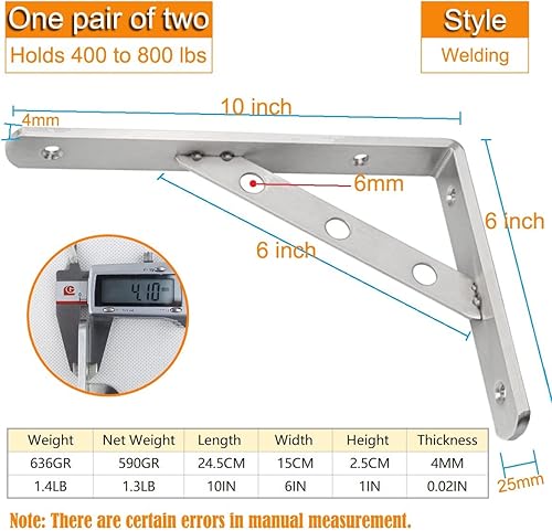 Miniatura 4 de Soporte de estante resistente, soporte soldado, soportes de estante sólido de acero inoxidable, soporte de esquina soporte de esquina soporte de