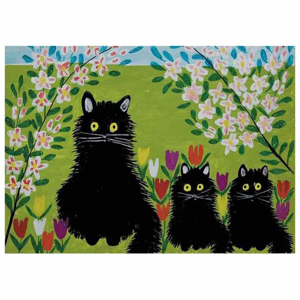 TANEGETANEGE Three Black Cats by Maud Lewis Landscape Wall Art Canvas Painting Funny Cow Poster Print Canvas Pictures for Bedroom Home Decoration(Unframed,45x63cm-(17.7x24.8in)