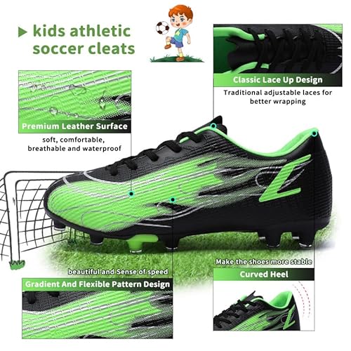 Hanani Kids Soccer Cleats Boys Girls Soccer Shoes Youth Athletic Outdoor & Indoor Baseball Shoe Firm Ground Cleat Comfortable Flexible Sneaker Blackgreen thumb #1