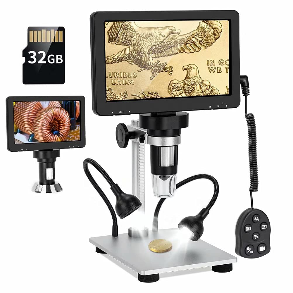 Microware 7" LCD Digital Microscope, 1080FHD USB Coin Microscope 50x-1200x Magnification with Wired Remote,10 LED Lights, 12MP Camera Microscopes-picture-18
