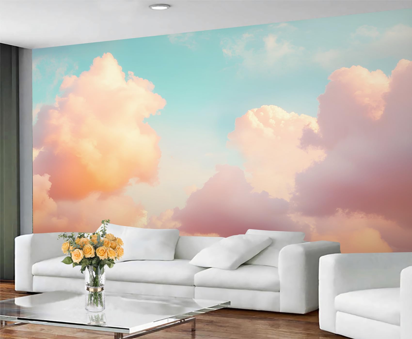 GIVLWF Cloud Wallpaper, Pink Sky Bedroom Wallpaper, Fantasy Clouds Wall Paper for Living Room, Not Self Adhesive Sky Cloud Wall Mural, Natural Scenery Large Mural & Room Decor