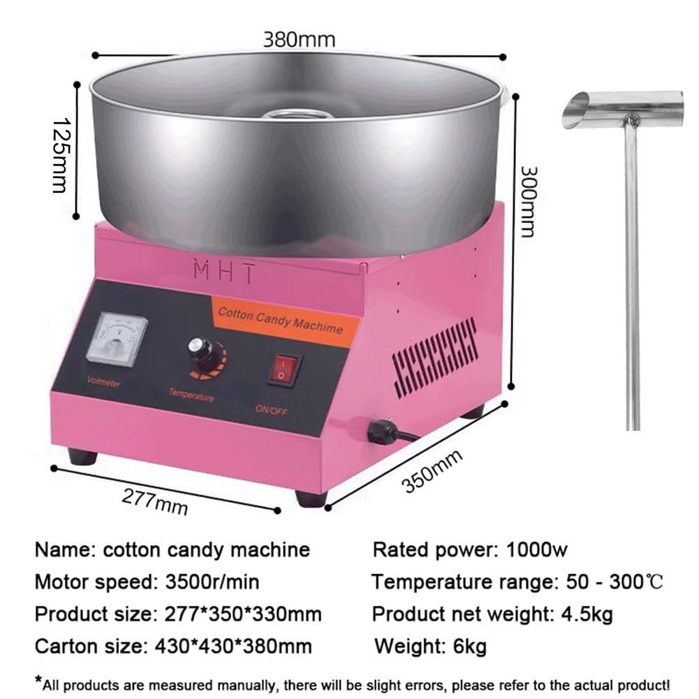 Maquina Algodon Azucar Profesional,Incluye Tazón para Azúcar y Cuchara,Control de Temperatura 50°C - 300°C,Bajo Ruido Máquina de Algodón de Azúcar Ahorra Valioso Espacio,Mostrador o Puesto