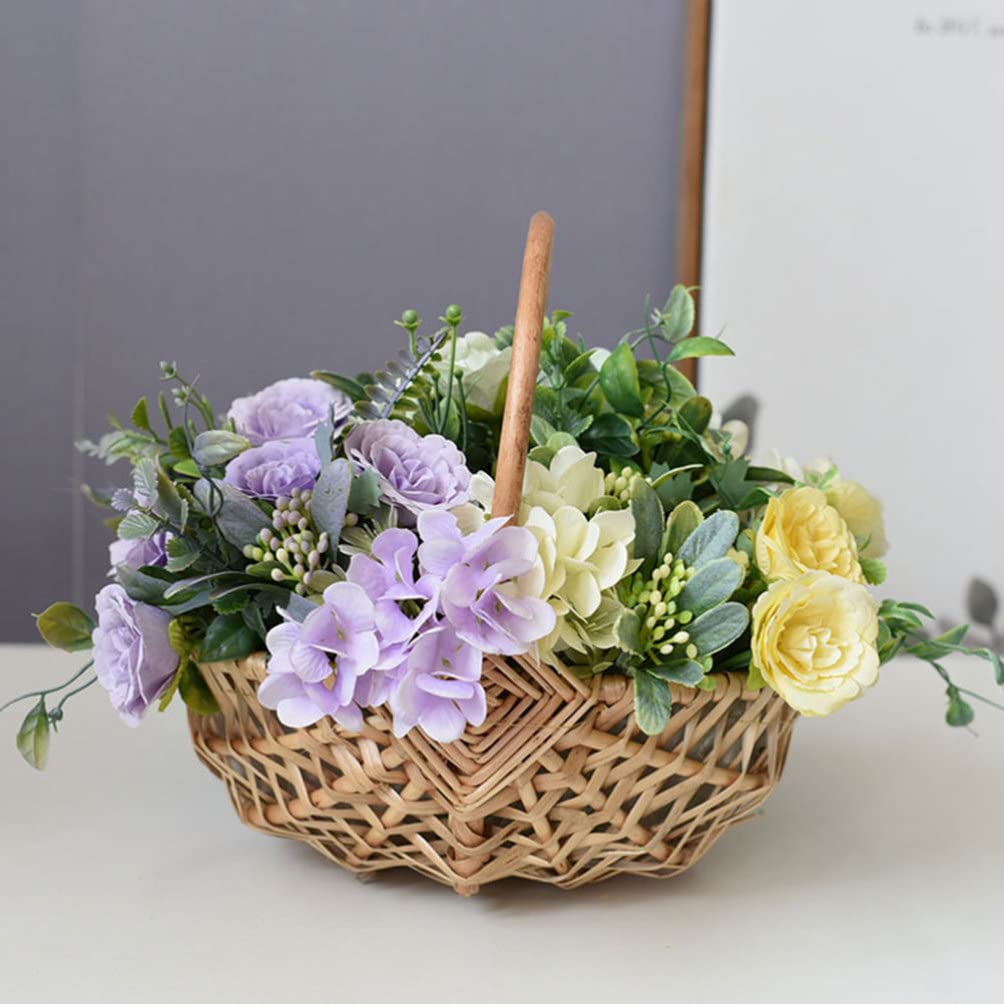 BESPORTBLE Cesto in vimini intrecciato con manico, cestino per fiori, cestino per fiori, per frutta, vaso da, da picnic, per matrimonio, decorazione rustica, shabby chic