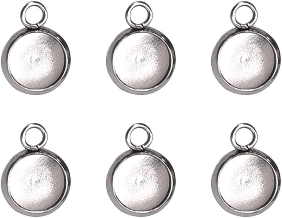 50Pcs Silver Stainless Steel Pendant Trays for Jewelry Making Round Tiny Bezel Cabochon Settings 8X8mm