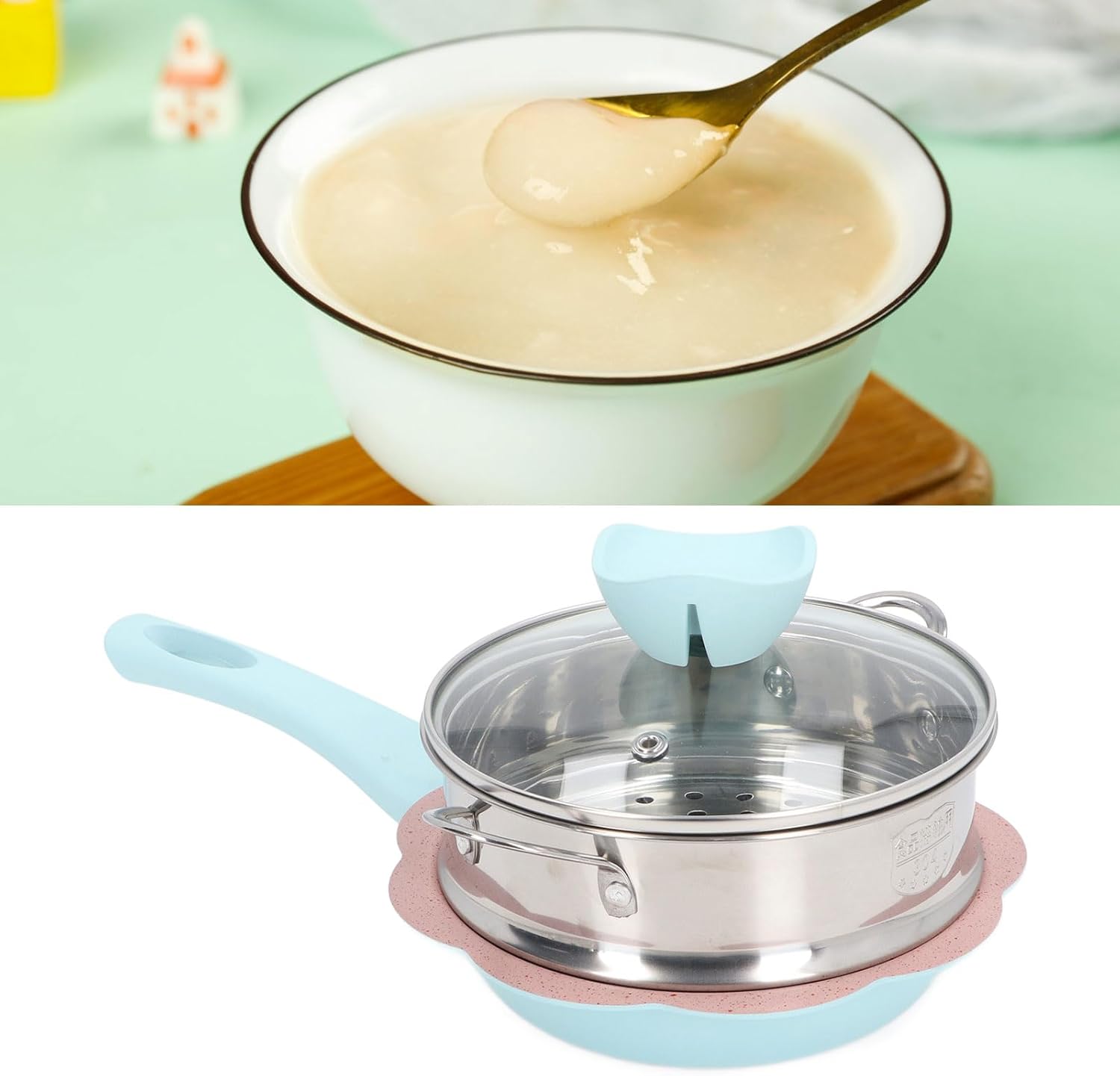 Saucepan Set, Ceramic Nonstick Small Saucepan with Glass Lid and Aluminum Alloy Steamer Basket Multipurpose Induction Compatible Milk Pan Sauce Pot Cooking Pot for Baby Food