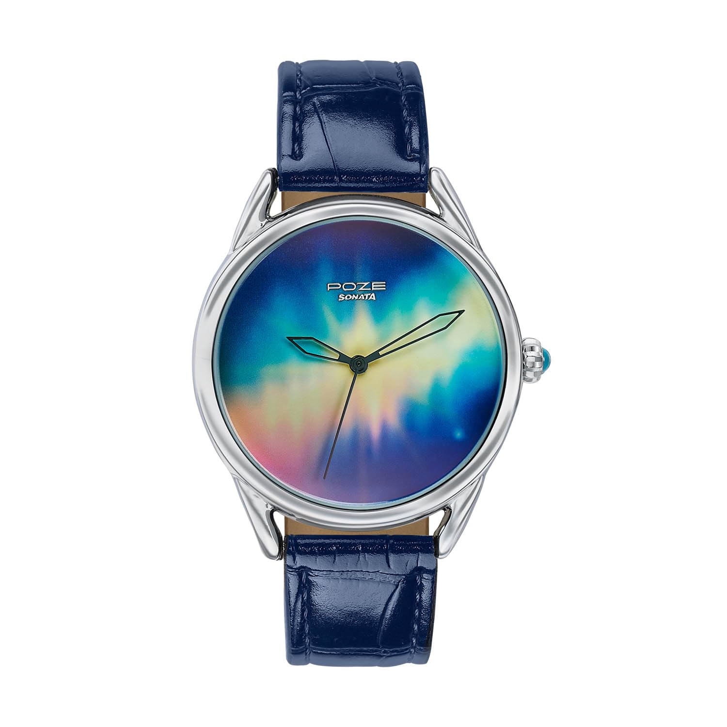 Sonata Poze 8 Quartz Analog Northern Lights Inspired Watch for Unisex with Blue Luminous Dial & Dark Blue Leather Strap – SP70100SL03W-image-9