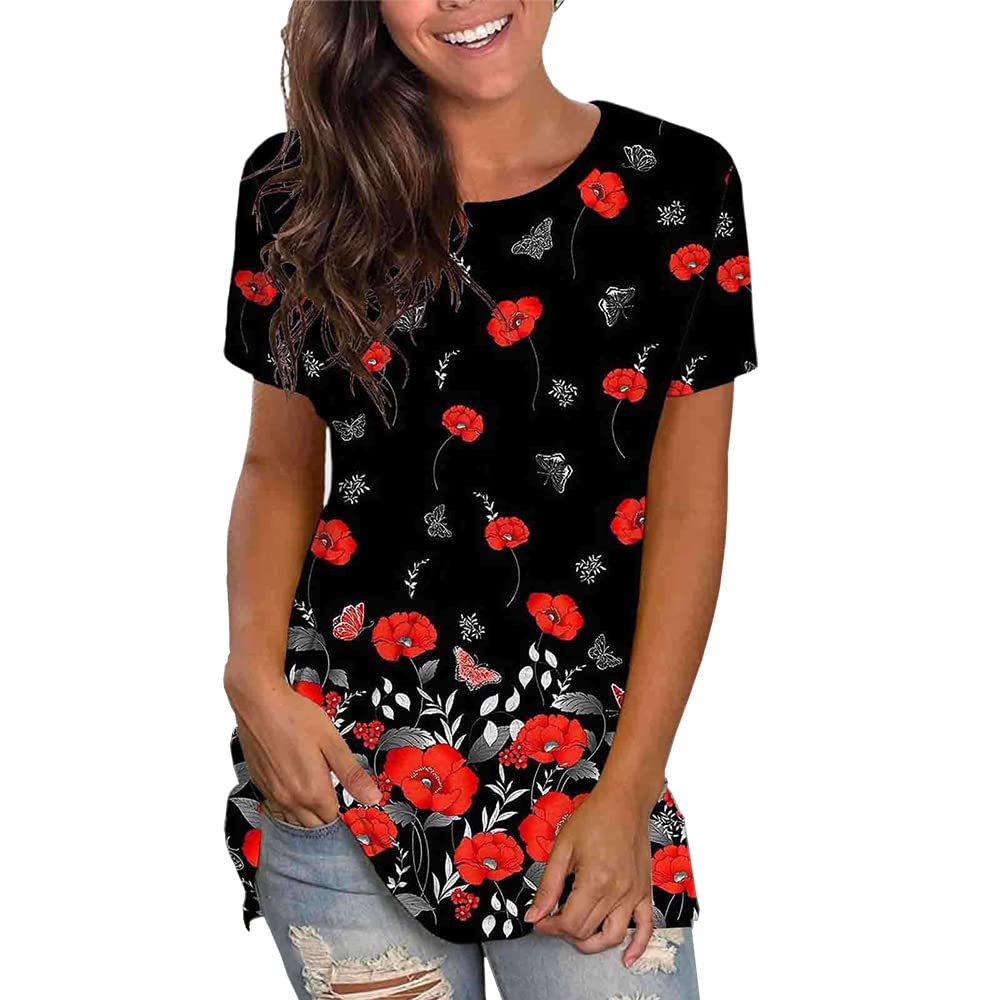 Women's Summer Cute 3D Butterfly Flowers Graphics T Shirt Fashion O Neck Casual Loose Short Sleeve Blouse Tops