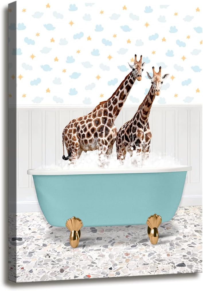 SHZCJL Adorable Giraffe in Bathtub Wall Art,Funny Animal